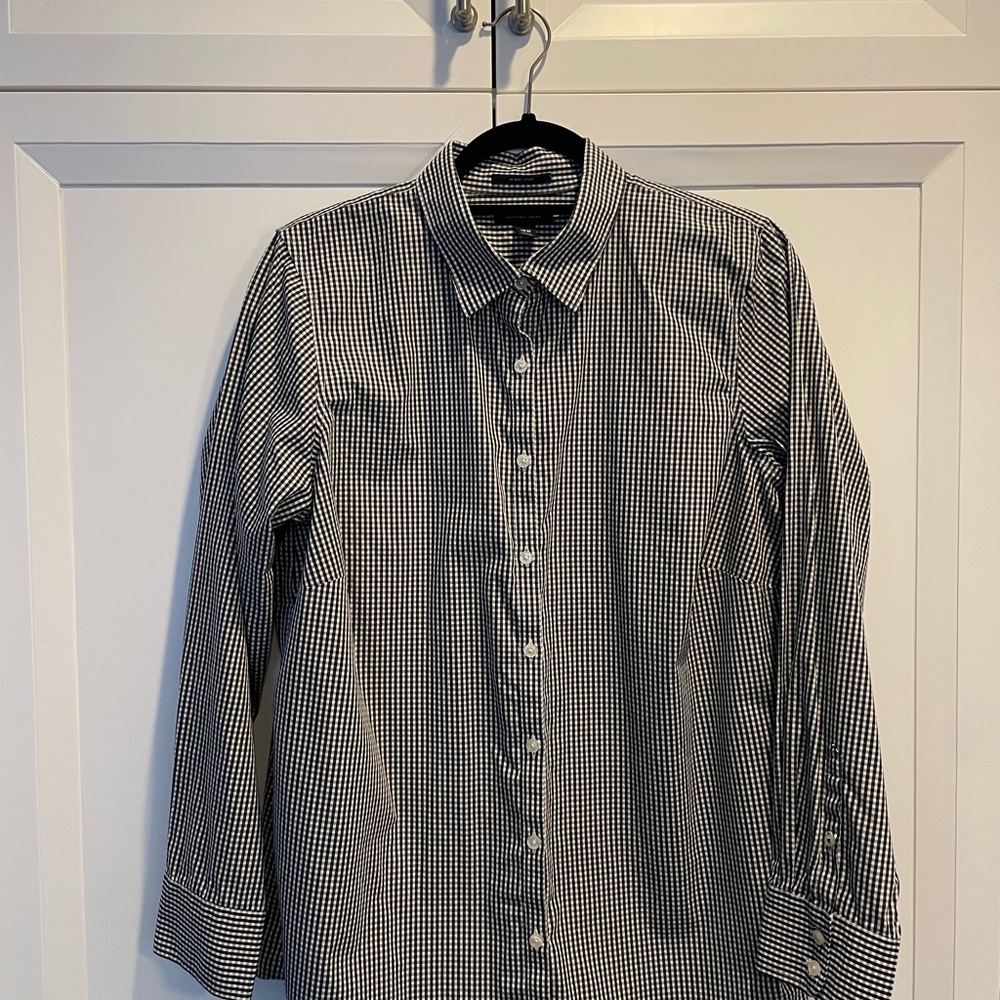 Lands' End Women's Black and White Gingham Blouse